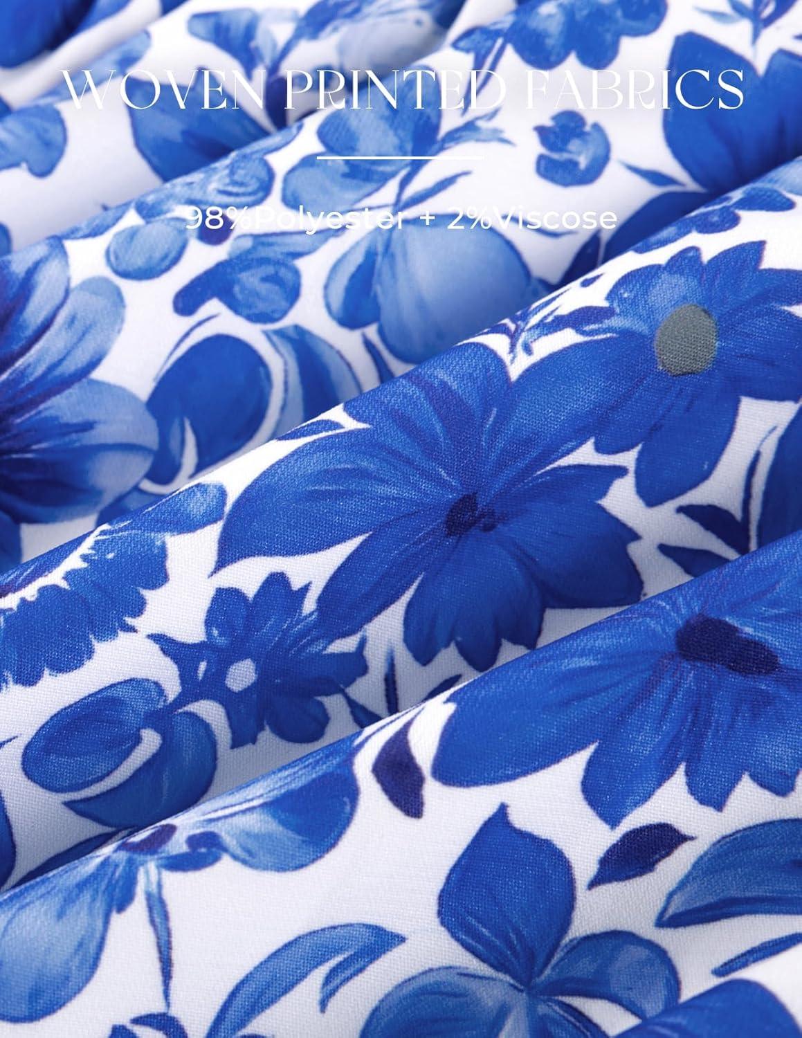 imageGRACE KARIN Womens Summer Maxi Dresses 2026 Floral Puff Short Sleeve V Neck Dresses Casual Wedding Guest Clothes with PocketsBlue Floral