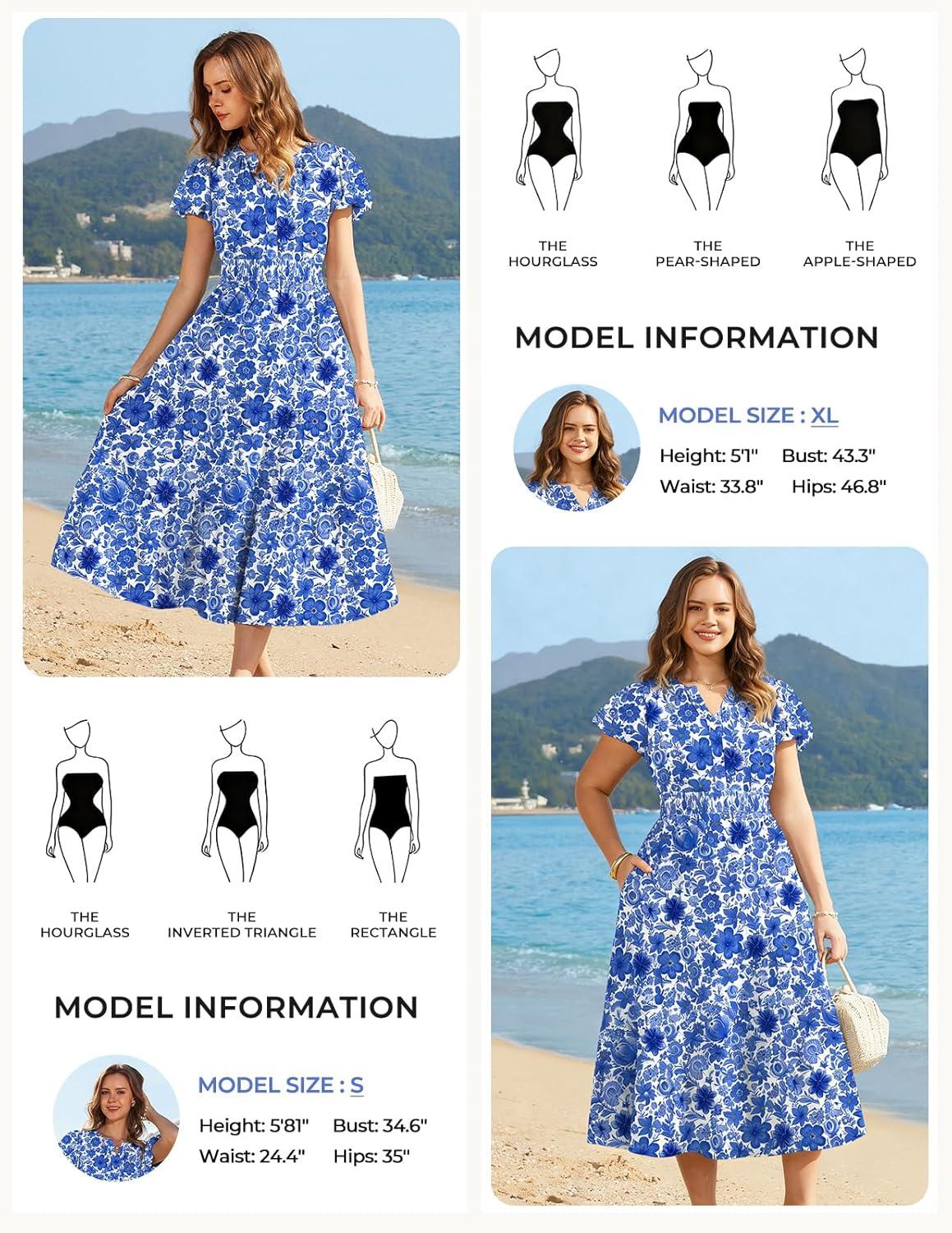 imageGRACE KARIN Womens Summer Maxi Dresses 2026 Floral Puff Short Sleeve V Neck Dresses Casual Wedding Guest Clothes with PocketsBlue Floral