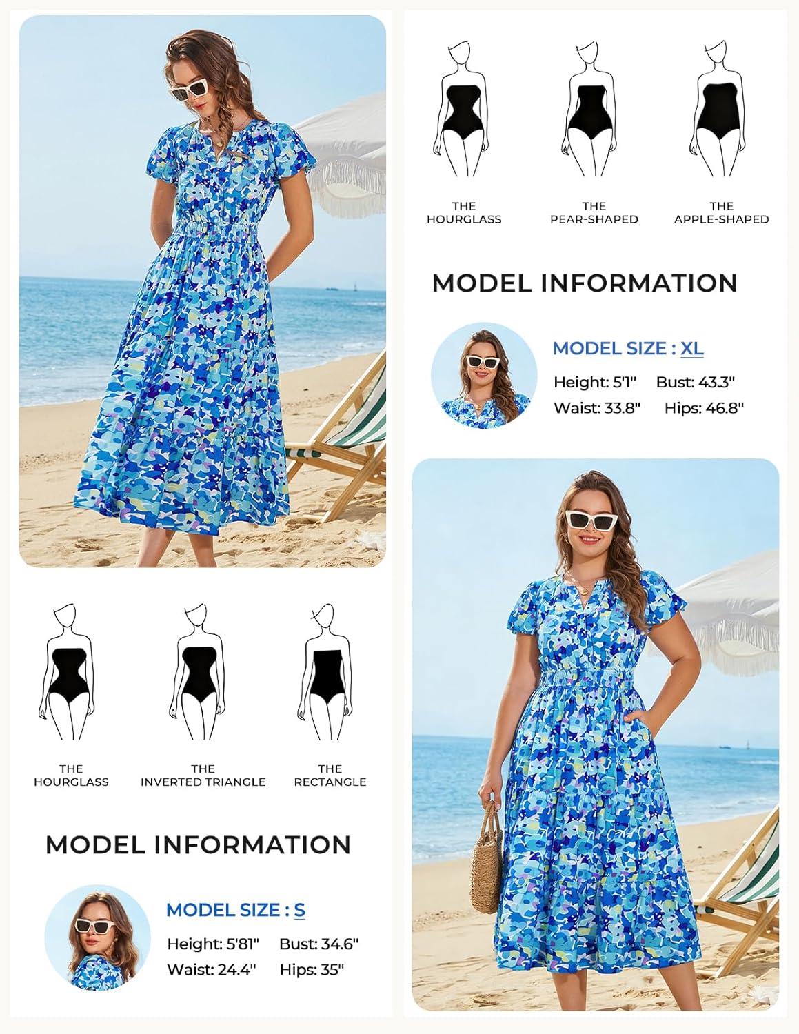 imageGRACE KARIN Womens Summer Maxi Dresses 2026 Floral Puff Short Sleeve V Neck Dresses Casual Wedding Guest Clothes with PocketsBlue Yellow Floral
