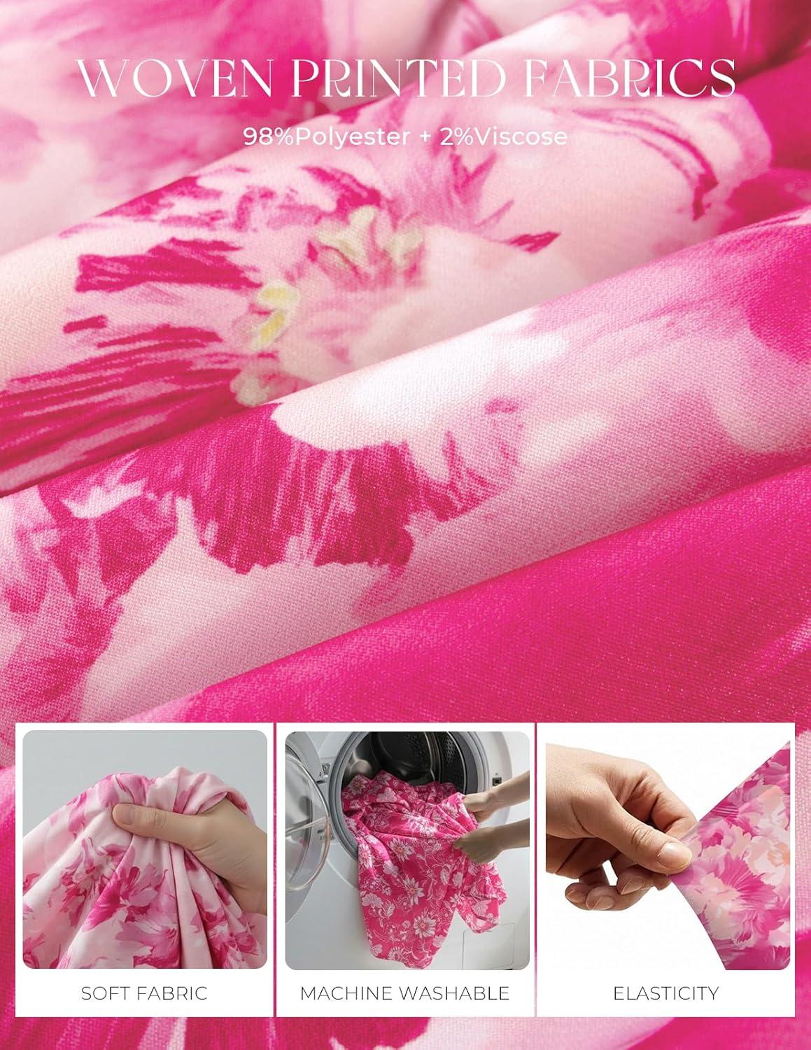 imageGRACE KARIN Womens Summer Maxi Dresses 2026 Floral Puff Short Sleeve V Neck Dresses Casual Wedding Guest Clothes with PocketsRose Red