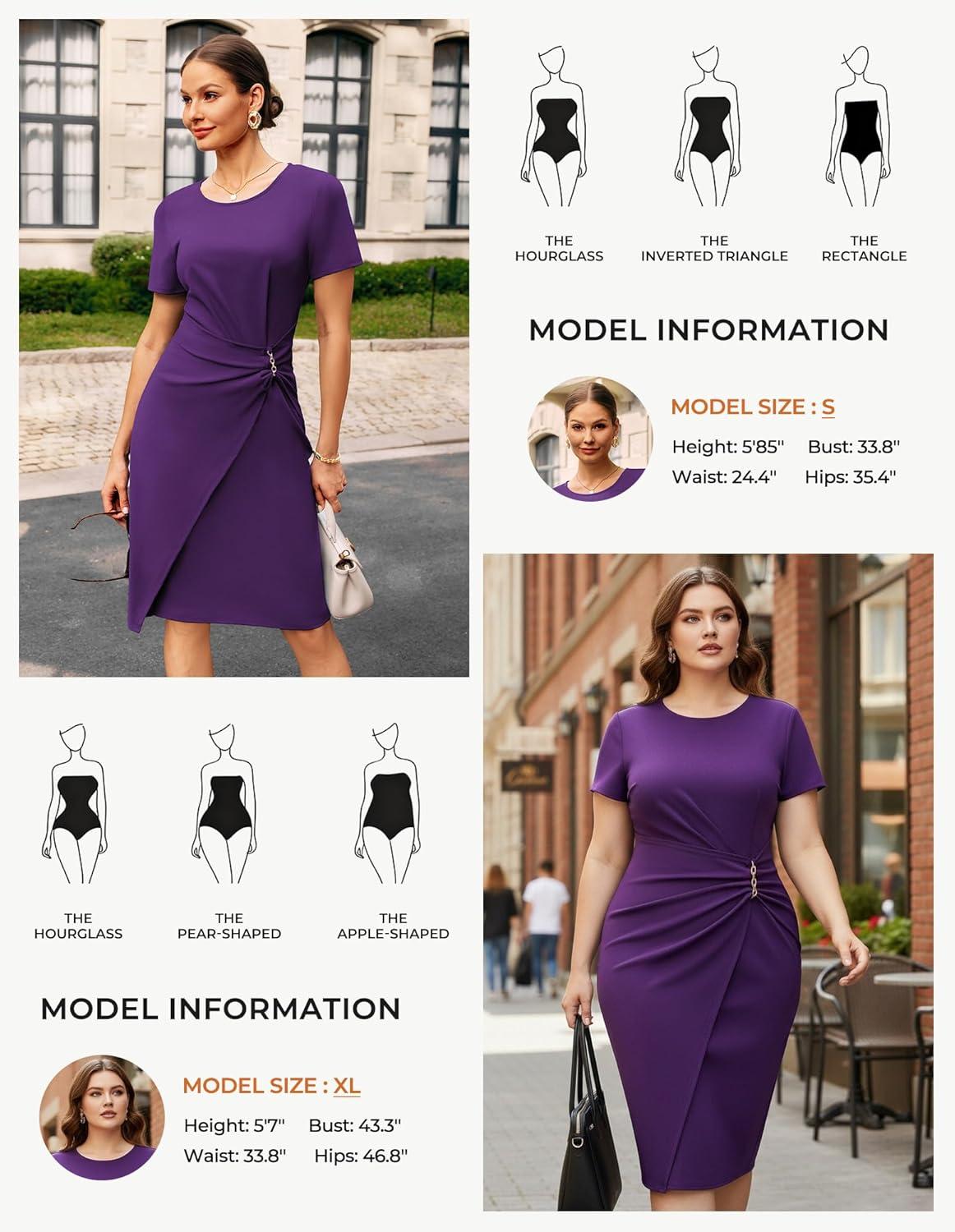 imageGRACE KARIN Work Dresses for Women 2026 Short Sleeve Business Midi Dress Ruched Bodycon Sheath Formal Office OutfitsPurple