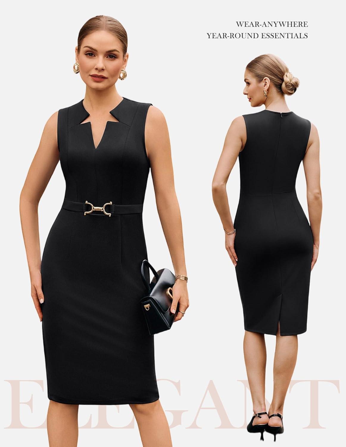 imageGRACE KARIN Work Dresses for Women 2026V Neck Business Office Bodyon DressSleeveless Pencil Semi Formal Midi DressBlack