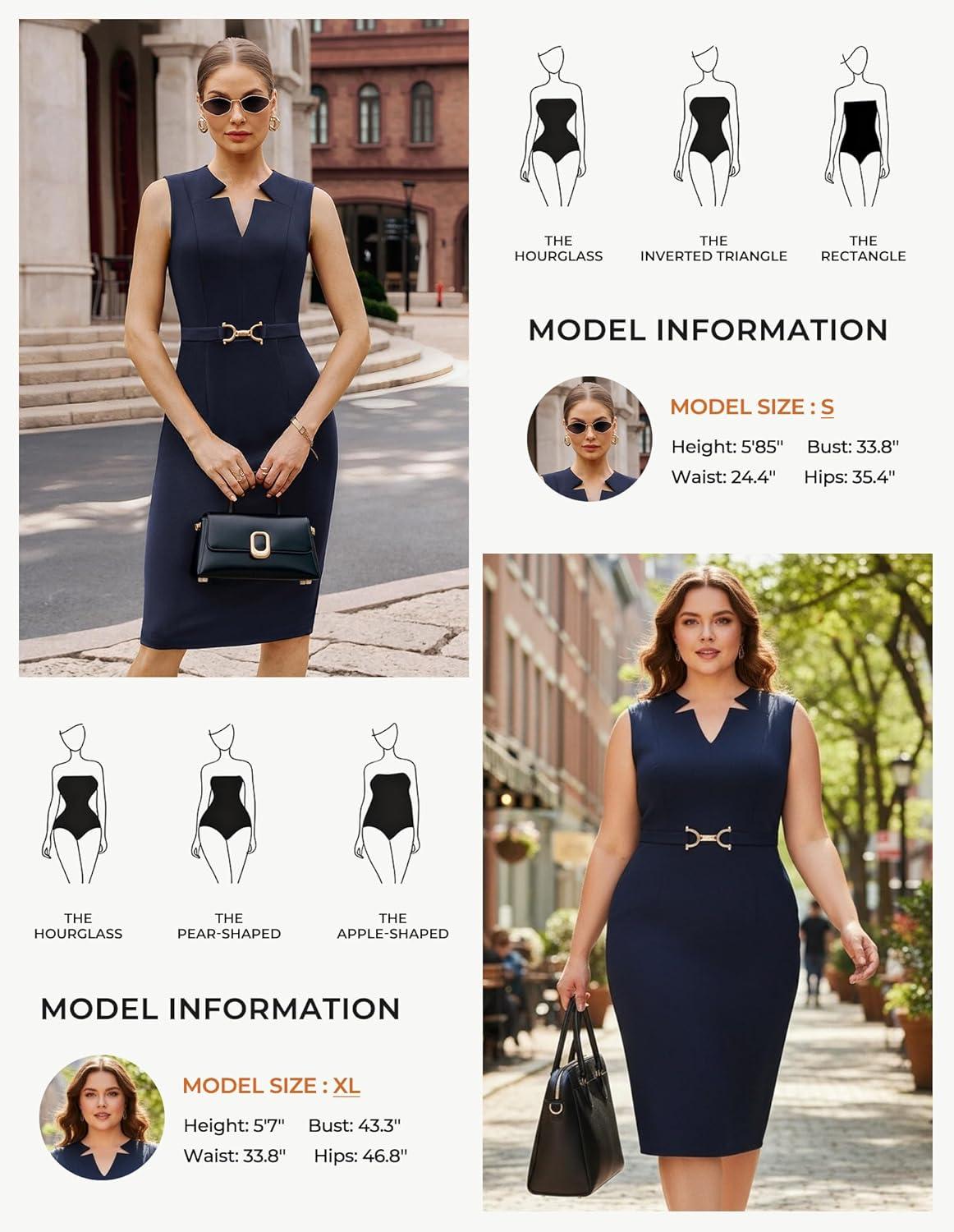 imageGRACE KARIN Work Dresses for Women 2026V Neck Business Office Bodyon DressSleeveless Pencil Semi Formal Midi DressNavy Blue
