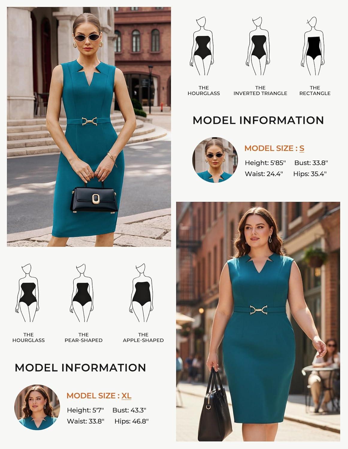 imageGRACE KARIN Work Dresses for Women 2026V Neck Business Office Bodyon DressSleeveless Pencil Semi Formal Midi DressPeacock Blue