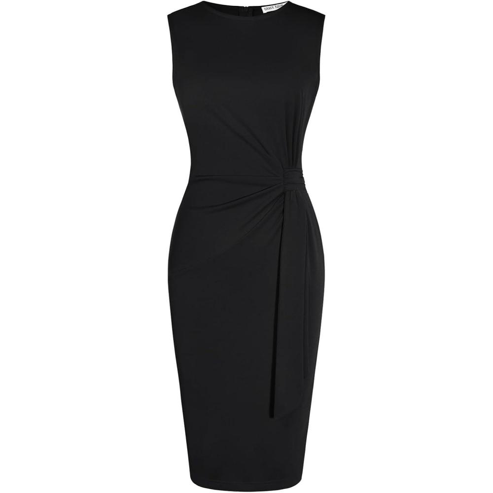 imageGRACE KARIN Women Work DressBodycon Pencil Business DressesSleeveless Cocktail Dresses Knee LengthBlack