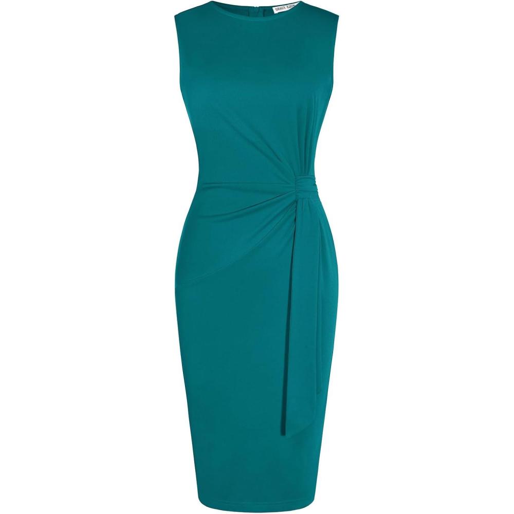 imageGRACE KARIN Women Work DressBodycon Pencil Business DressesSleeveless Cocktail Dresses Knee LengthBlue Green