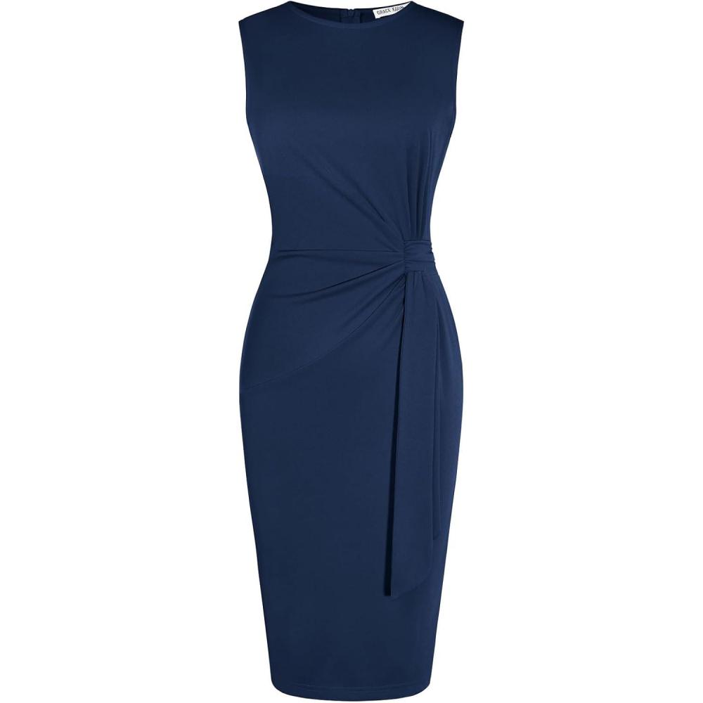 imageGRACE KARIN Women Work DressBodycon Pencil Business DressesSleeveless Cocktail Dresses Knee LengthNavy Blue