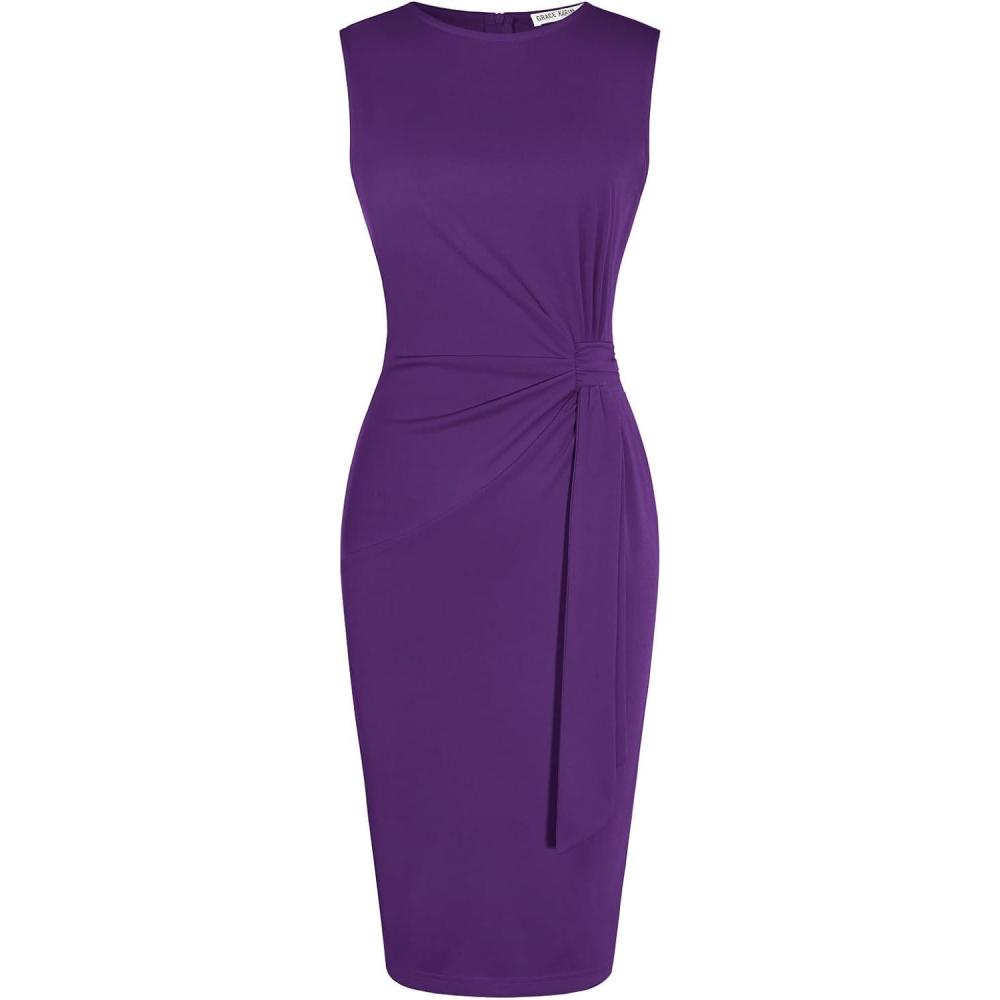 imageGRACE KARIN Women Work DressBodycon Pencil Business DressesSleeveless Cocktail Dresses Knee LengthPurple