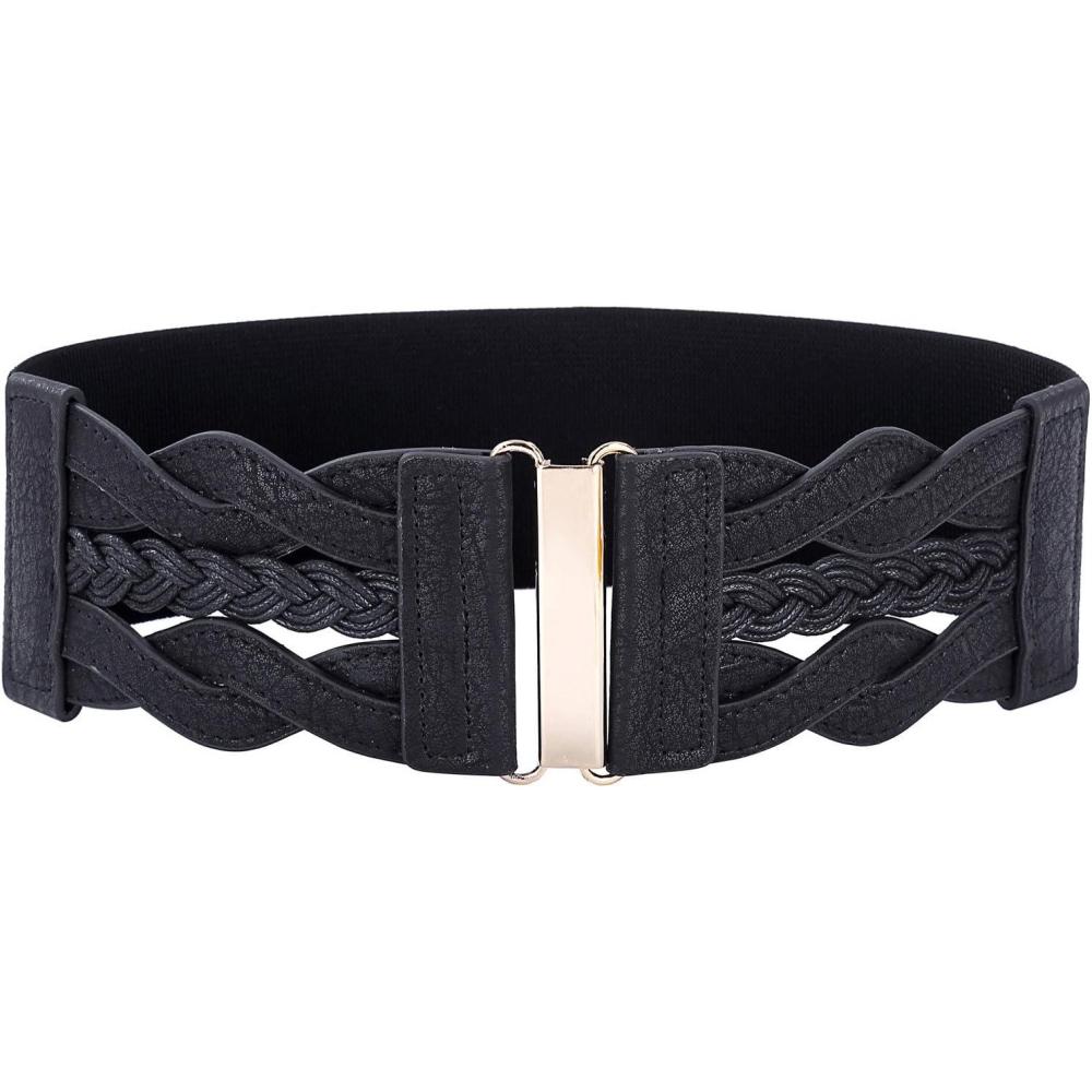 imageGRACE KARIN Womens Elastic Wide Belts Vintage Stretchy Belt Retro Fashion Cinch Belts for DressesBlack