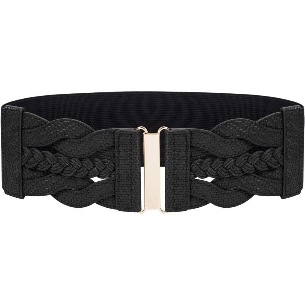 imageGRACE KARIN Womens Elastic Wide Belts Vintage Stretchy Belt Retro Fashion Cinch Belts for DressesBlackwoven