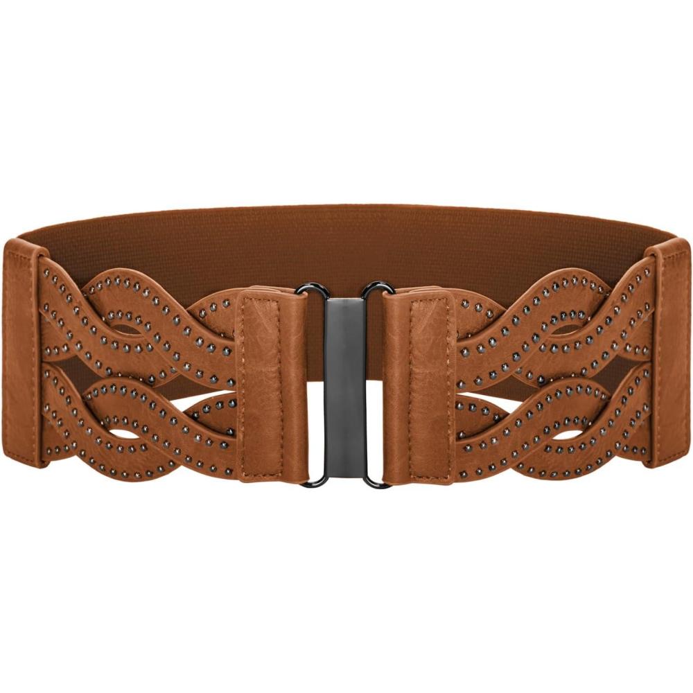 imageGRACE KARIN Womens Elastic Wide Belts Vintage Stretchy Belt Retro Fashion Cinch Belts for DressesBrownrivet