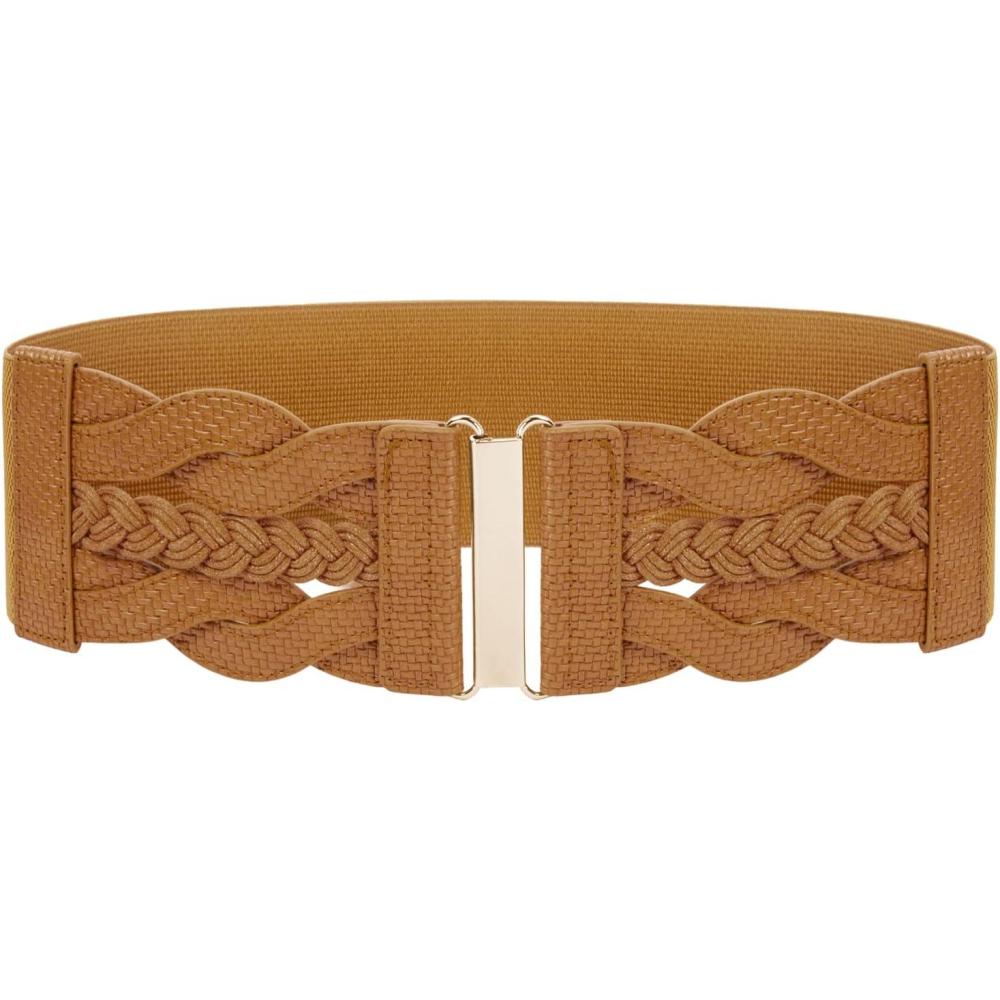 imageGRACE KARIN Womens Elastic Wide Belts Vintage Stretchy Belt Retro Fashion Cinch Belts for DressesBrownwoven