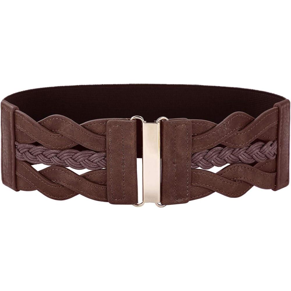 imageGRACE KARIN Womens Elastic Wide Belts Vintage Stretchy Belt Retro Fashion Cinch Belts for DressesCoffee