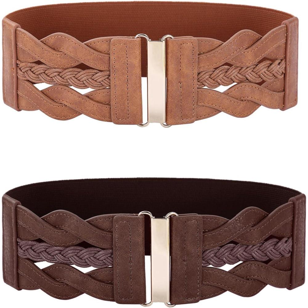 imageGRACE KARIN Womens Elastic Wide Belts Vintage Stretchy Belt Retro Fashion Cinch Belts for DressesCoffee Brown