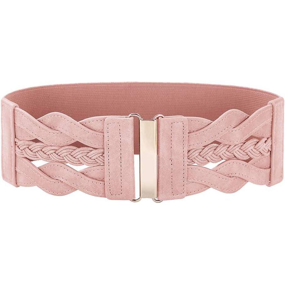 imageGRACE KARIN Womens Elastic Wide Belts Vintage Stretchy Belt Retro Fashion Cinch Belts for DressesPink