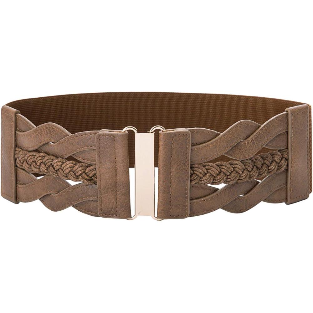 imageGRACE KARIN Womens Elastic Wide Belts Vintage Stretchy Belt Retro Fashion Cinch Belts for DressesSepia