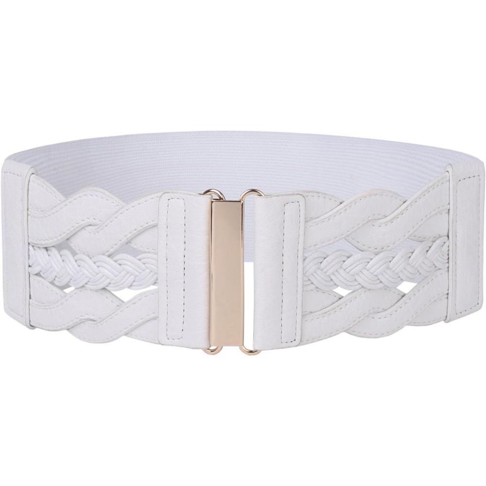 imageGRACE KARIN Womens Elastic Wide Belts Vintage Stretchy Belt Retro Fashion Cinch Belts for DressesWhite