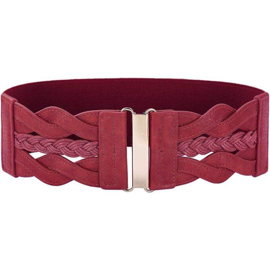 imageGRACE KARIN Womens Elastic Wide Belts Vintage Stretchy Belt Retro Fashion Cinch Belts for DressesWine