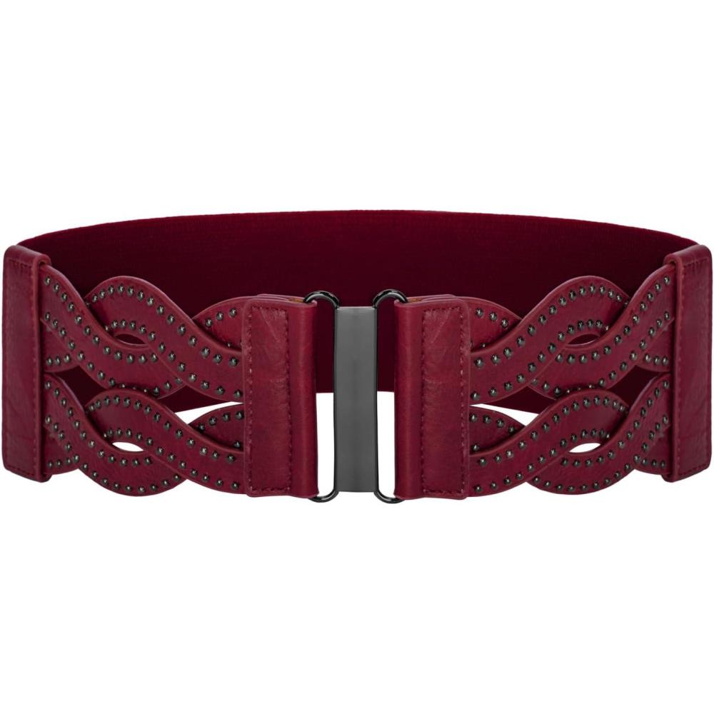 imageGRACE KARIN Womens Elastic Wide Belts Vintage Stretchy Belt Retro Fashion Cinch Belts for DressesWine Redrivet