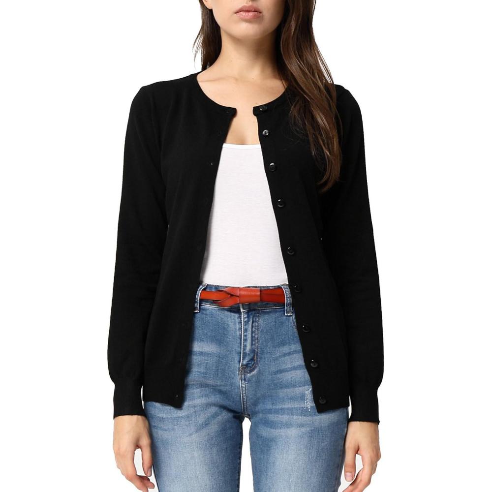 imageGRACE KARIN Womens Long Sleeve Button Down Crew Neck Classic Sweater Knit CardiganBlack