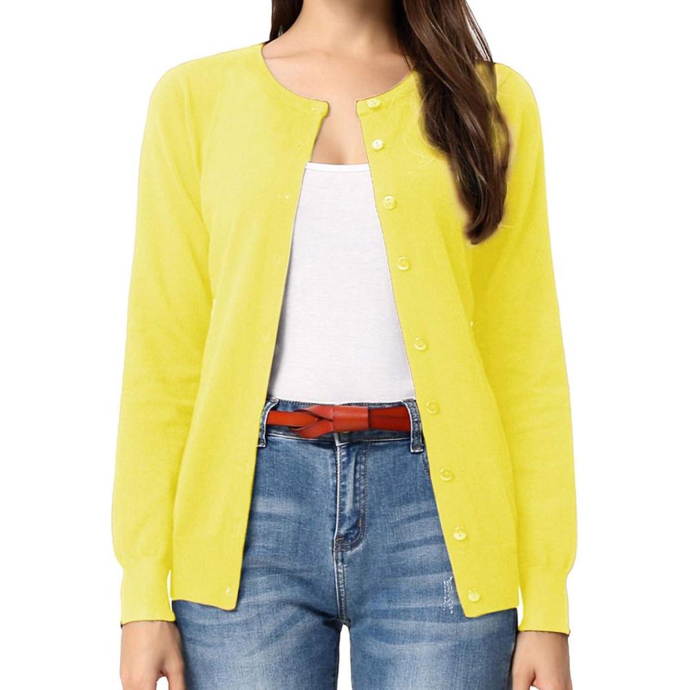 imageGRACE KARIN Womens Long Sleeve Button Down Crew Neck Classic Sweater Knit CardiganYellow