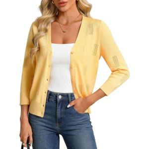 GRACE KARIN Women 3/4 Sleeve Cropped Cardigans, Lightweight Summer Cardigan Sweaters, Open Front Bolero Shrug(Butter Yellow)