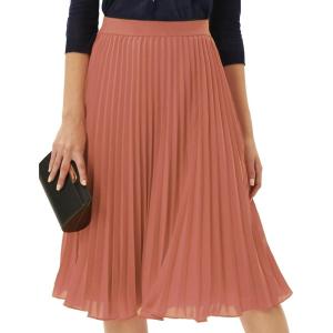 GRACE KARIN Women High Elastic Waist Pleated Chiffon Skirt Midi Swing A-line Skirts(Dark Salmon)