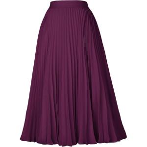 GRACE KARIN Women High Elastic Waist Pleated Chiffon Skirt Midi Swing A-line Skirts(Deep Purple)