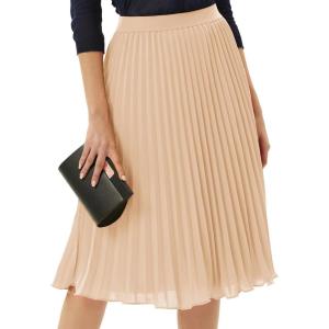 GRACE KARIN Women High Elastic Waist Pleated Chiffon Skirt Midi Swing A-line Skirts(Light Khaki)