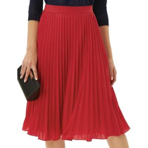 GRACE KARIN Women High Elastic Waist Pleated Chiffon Skirt Midi Swing A-line Skirts(Red)