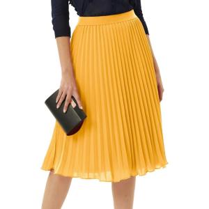 GRACE KARIN Women High Elastic Waist Pleated Chiffon Skirt Midi Swing A-line Skirts(Yellow)