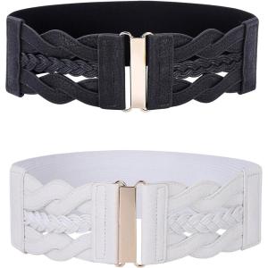 GRACE KARIN Women’s Elastic Wide Belts Vintage Stretchy Belt Retro Fashion Cinch Belts for Dresses(Black White)