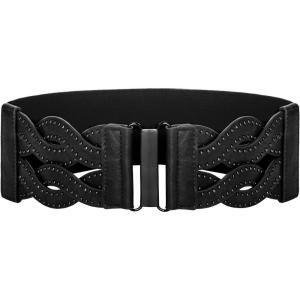 GRACE KARIN Women’s Elastic Wide Belts Vintage Stretchy Belt Retro Fashion Cinch Belts for Dresses(Black-rivet)