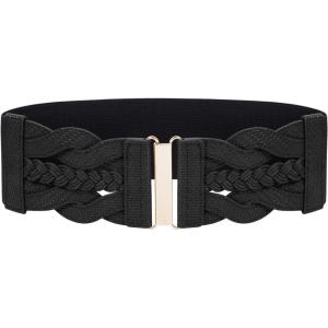 GRACE KARIN Women’s Elastic Wide Belts Vintage Stretchy Belt Retro Fashion Cinch Belts for Dresses(Black-woven)