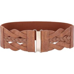 GRACE KARIN Women’s Elastic Wide Belts Vintage Stretchy Belt Retro Fashion Cinch Belts for Dresses(Brown)