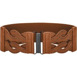 GRACE KARIN Women’s Elastic Wide Belts Vintage Stretchy Belt Retro Fashion Cinch Belts for Dresses(Brown-rivet)