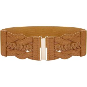 GRACE KARIN Women’s Elastic Wide Belts Vintage Stretchy Belt Retro Fashion Cinch Belts for Dresses(Brown-woven)