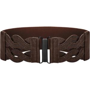 GRACE KARIN Women’s Elastic Wide Belts Vintage Stretchy Belt Retro Fashion Cinch Belts for Dresses(Coffee-rivet)