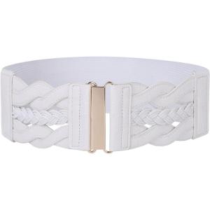 GRACE KARIN Women’s Elastic Wide Belts Vintage Stretchy Belt Retro Fashion Cinch Belts for Dresses(White)