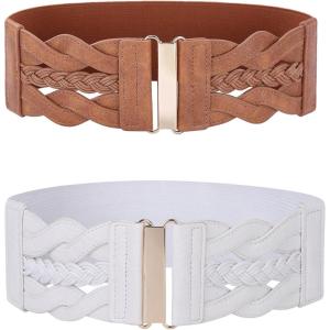 GRACE KARIN Women’s Elastic Wide Belts Vintage Stretchy Belt Retro Fashion Cinch Belts for Dresses(White Brown)
