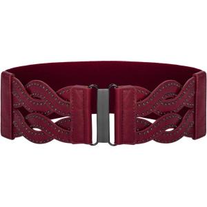 GRACE KARIN Women’s Elastic Wide Belts Vintage Stretchy Belt Retro Fashion Cinch Belts for Dresses(Wine Red-rivet)