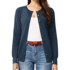 GRACE KARIN Women’s Long Sleeve Button Down Crew Neck Classic Sweater Knit Cardigan(Blue Gray)