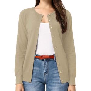 GRACE KARIN Women’s Long Sleeve Button Down Crew Neck Classic Sweater Knit Cardigan(Camel)