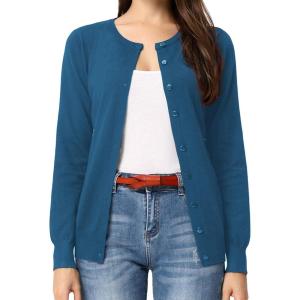 GRACE KARIN Women’s Long Sleeve Button Down Crew Neck Classic Sweater Knit Cardigan(Cerulean)