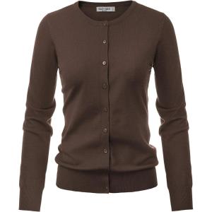 GRACE KARIN Women’s Long Sleeve Button Down Crew Neck Classic Sweater Knit Cardigan(Coffee)