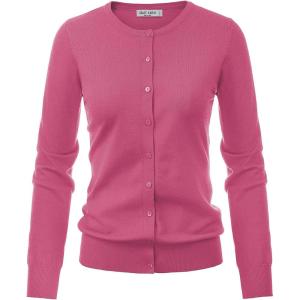 GRACE KARIN Women’s Long Sleeve Button Down Crew Neck Classic Sweater Knit Cardigan(Dark Pink)