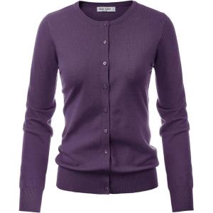 GRACE KARIN Women’s Long Sleeve Button Down Crew Neck Classic Sweater Knit Cardigan(Dark Purple)
