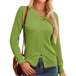 GRACE KARIN Women’s Long Sleeve Button Down Crew Neck Classic Sweater Knit Cardigan(Grass Green)