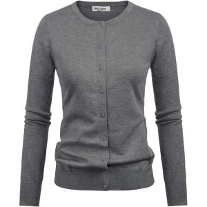 GRACE KARIN Women’s Long Sleeve Button Down Crew Neck Classic Sweater Knit Cardigan(Heather Grey)