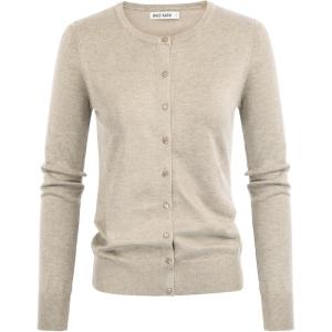 GRACE KARIN Women’s Long Sleeve Button Down Crew Neck Classic Sweater Knit Cardigan(Light Apricot Heather)